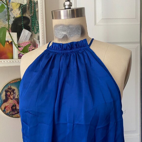 VIOLET & CLAIRE Indigo satin Smoked High Halter Neck Cocktail Tank *SMALL* - Picture 2 of 5